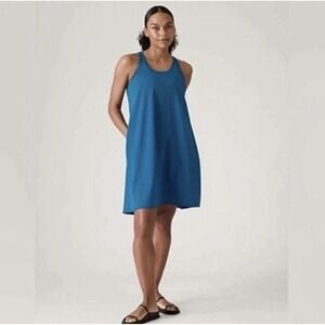 Athleta Presidio Traveler Dress Sz Medium Lapis Blue Sleeveless Pockets